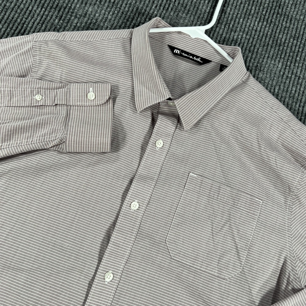 Travis Mathew Shirt Mens‎ XL Extra Large Gray Purple Striped Long Sleeve Button